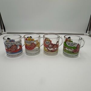Vintage Garfield McDonalds Glass Mugs Set of 4 Jim Davis 1978 198